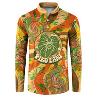 Hawaiian Piko Lani Cultivate I Ka Piko Aloha Button Sweatshirt Retro Psychedelic Taro Leaf - Hibiscus Flowers TS04 Orange Green - Polynesian Pride