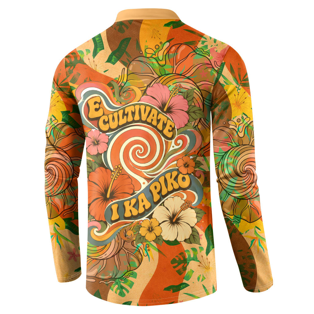 Hawaiian Piko Lani Cultivate I Ka Piko Aloha Button Sweatshirt Retro Psychedelic Taro Leaf - Hibiscus Flowers TS04 - Polynesian Pride