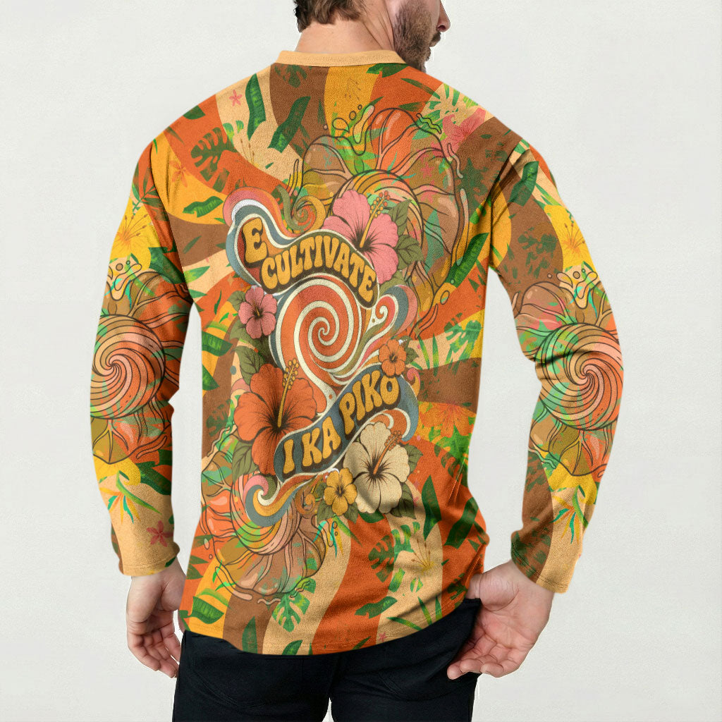 Hawaiian Piko Lani Cultivate I Ka Piko Aloha Button Sweatshirt Retro Psychedelic Taro Leaf - Hibiscus Flowers TS04 - Polynesian Pride
