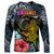 Hawaii Turtle Long Sleeve Shirt Hawaii Pattern and Turtle Tattoo Dark Cyan Gradient TS04 - Polynesian Pride