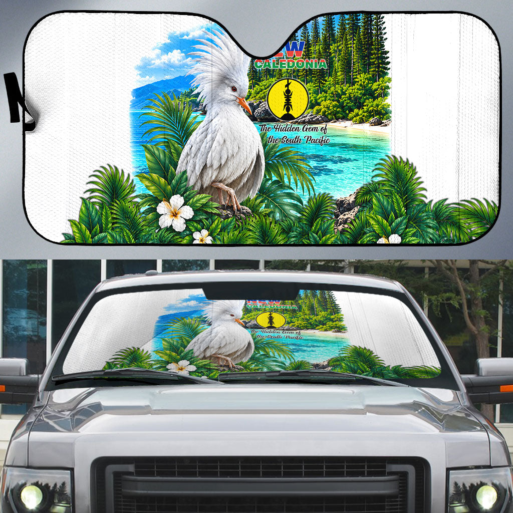 New Caledonia Kagu Bird Nature Auto Sun Shade South Pacific Hidden Gem Tropical Landscape TS04 Green White - Polynesian Pride