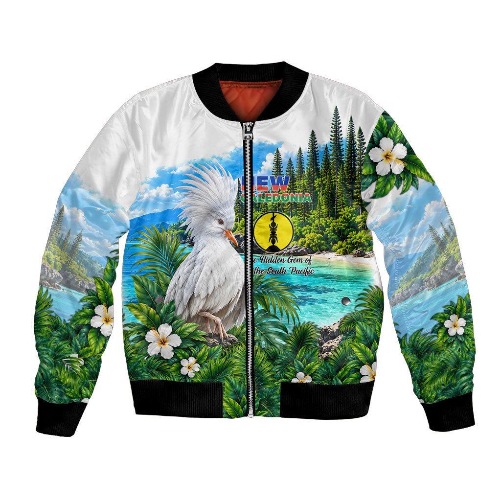 New Caledonia Kagu Bird Nature Bomber Jacket South Pacific Hidden Gem Tropical Landscape TS04 Unisex Green White - Polynesian Pride