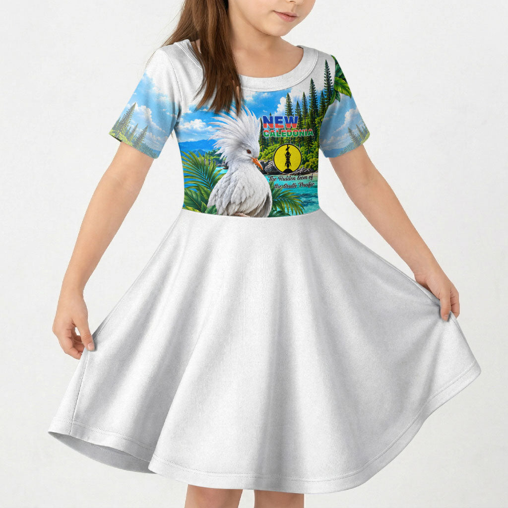 New Caledonia Kagu Bird Nature Kid Short Sleeve Dress South Pacific Hidden Gem Tropical Landscape TS04 KID Green White - Polynesian Pride
