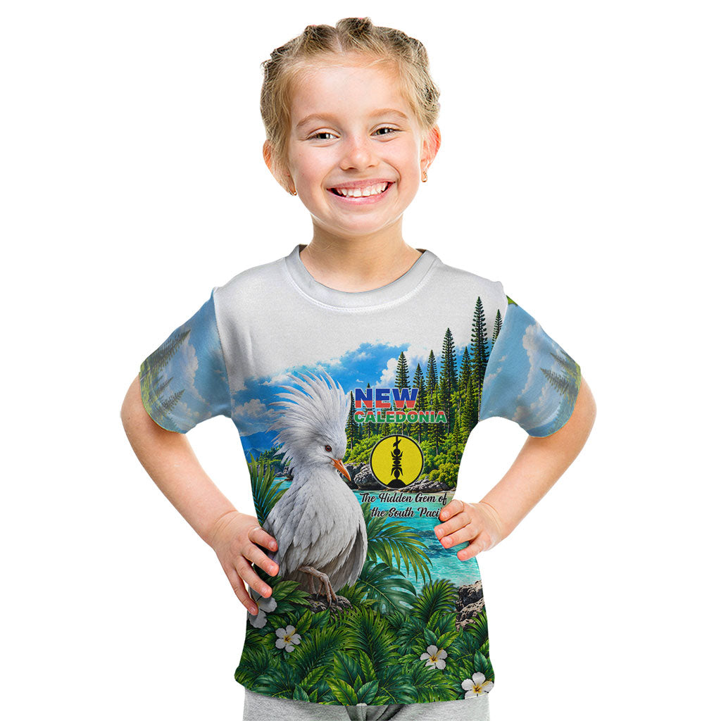 New Caledonia Kagu Bird Nature Kid T Shirt South Pacific Hidden Gem Tropical Landscape TS04 Green White - Polynesian Pride