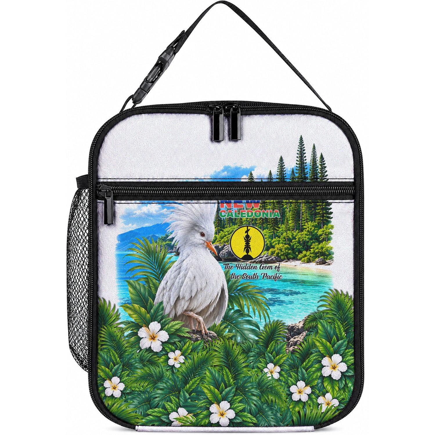 New Caledonia Kagu Bird Nature Lunch Bag South Pacific Hidden Gem Tropical Landscape TS04 10.2 × 8.3 × 4.3 inch Green White - Polynesian Pride