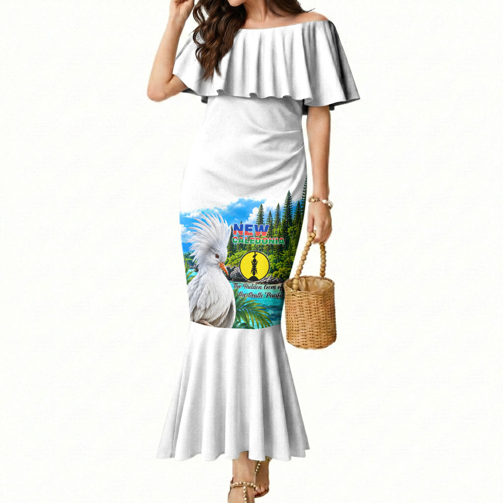 New Caledonia Kagu Bird Nature Mermaid Dress South Pacific Hidden Gem Tropical Landscape TS04 Women Green White - Polynesian Pride