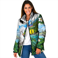 New Caledonia Kagu Bird Nature Padded Jacket South Pacific Hidden Gem Tropical Landscape TS04 Women Green White - Polynesian Pride