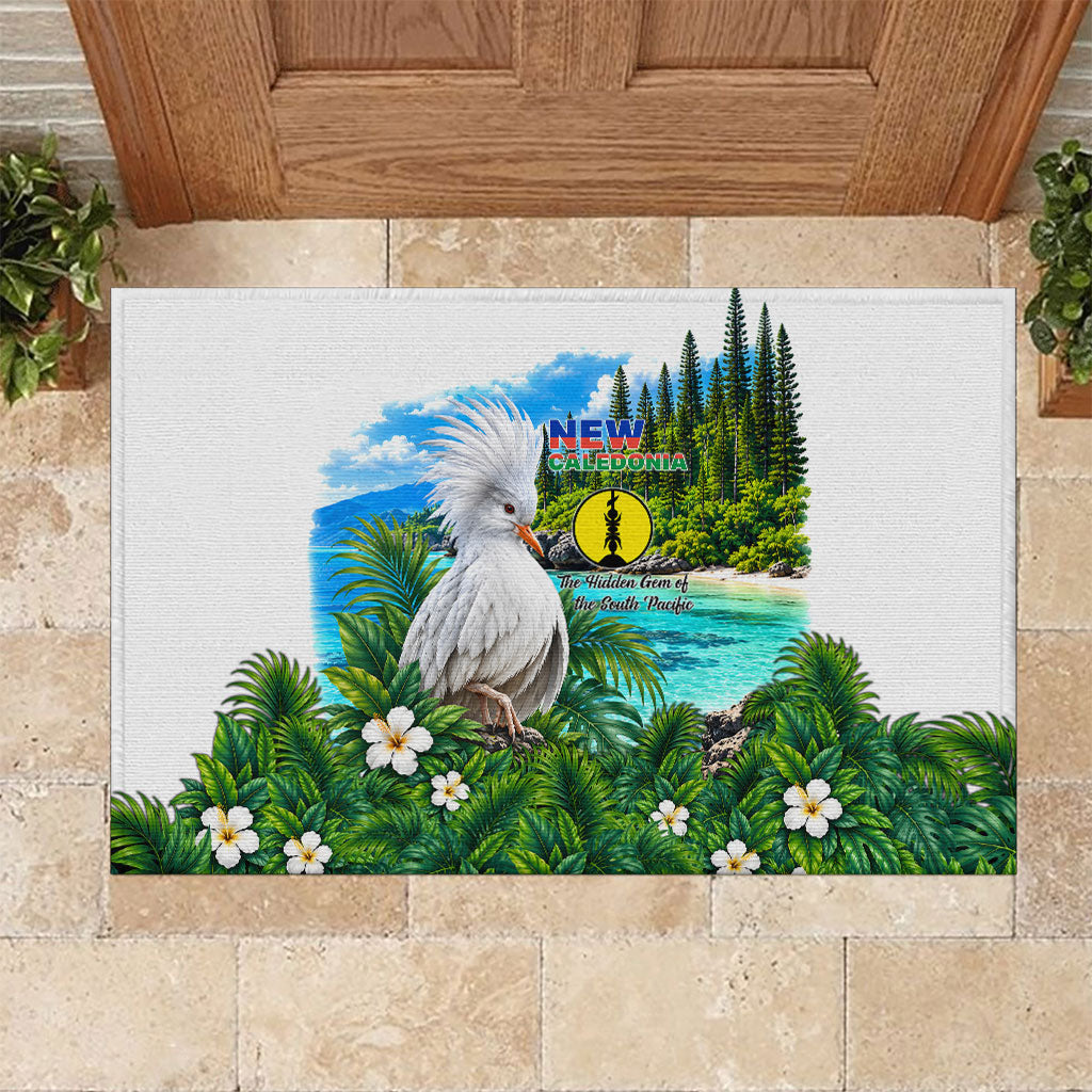 New Caledonia Kagu Bird Nature Rubber Doormat South Pacific Hidden Gem Tropical Landscape TS04 Green White - Polynesian Pride