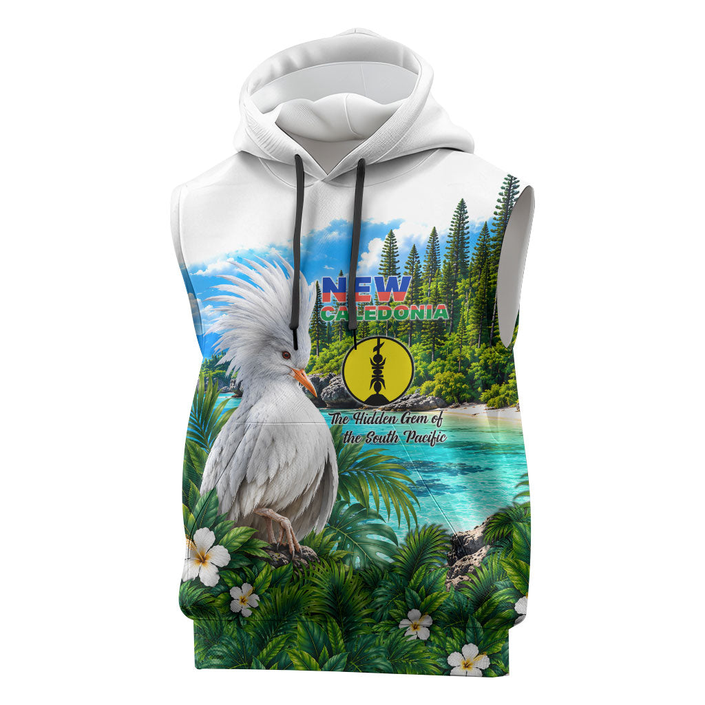 New Caledonia Kagu Bird Nature Sleeveless Hoodie South Pacific Hidden Gem Tropical Landscape TS04 Green White - Polynesian Pride