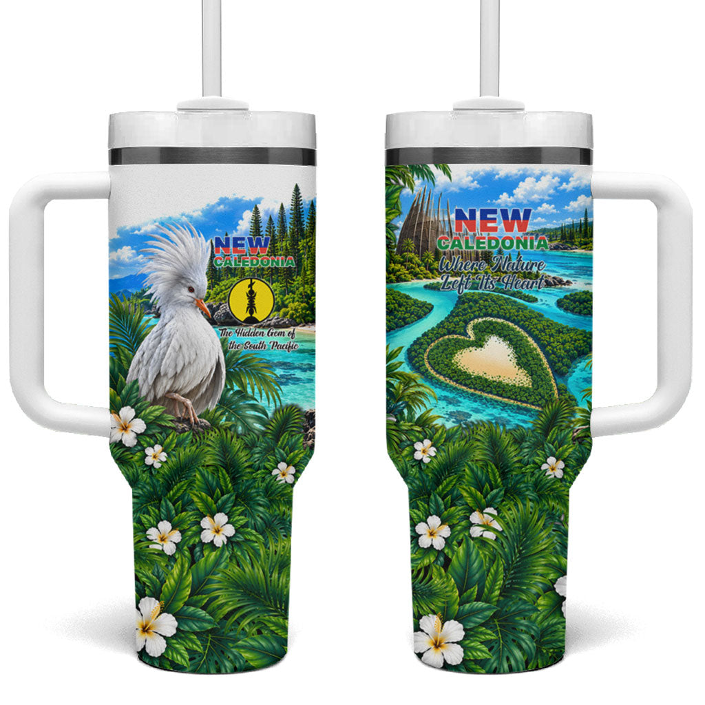New Caledonia Kagu Bird Nature Tumbler With Handle South Pacific Hidden Gem Tropical Landscape TS04 One Size: 40 oz Green White - Polynesian Pride