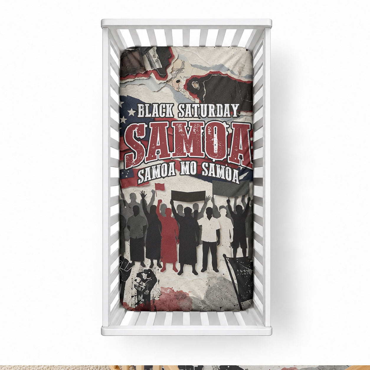 Samoa Black Saturday 1929 Baby Bed Cover Mau Movement Vintage Newspaper Grunge Polynesian