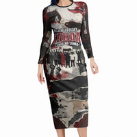 Samoa Black Saturday 1929 Long Sleeve Bodycon Dress Mau Movement Vintage Newspaper Grunge Polynesian TS04 Long Dress Black Red - Polynesian Pride