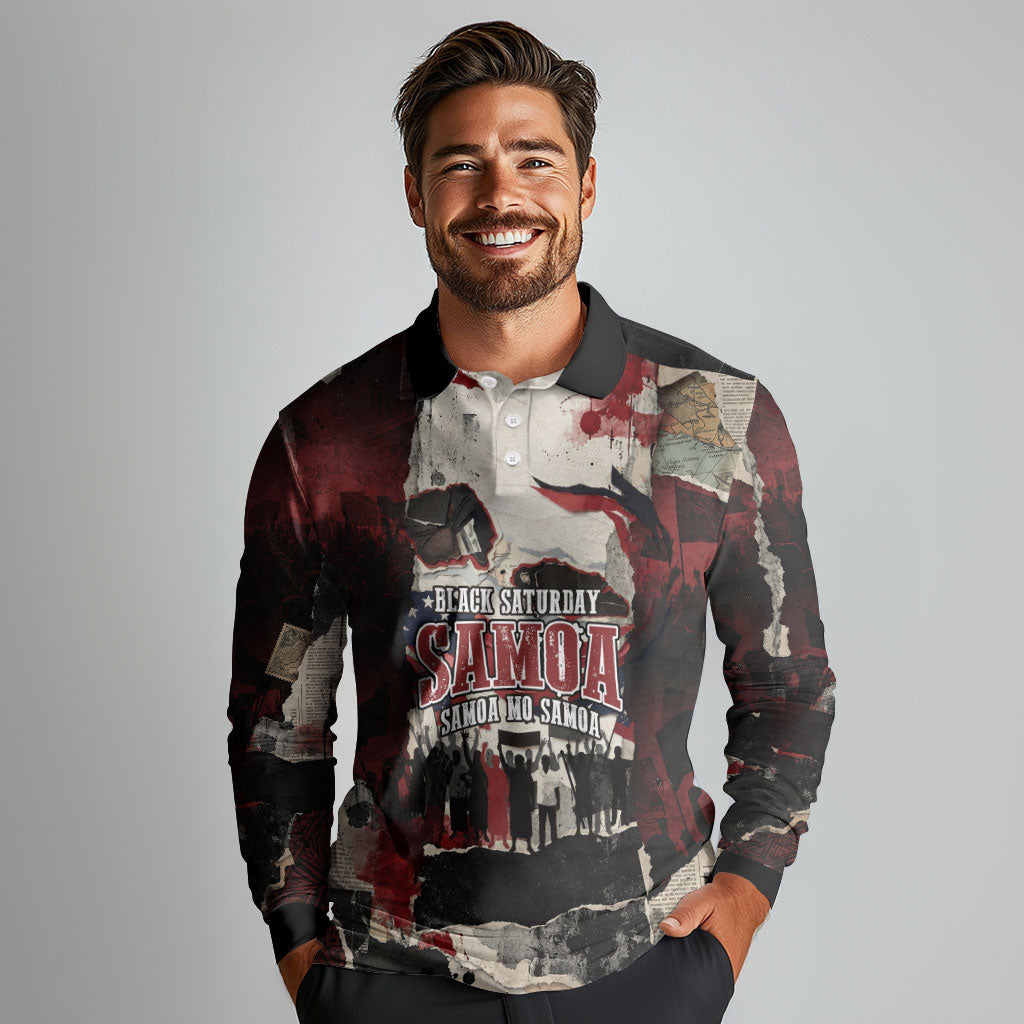 Samoa Black Saturday 1929 Long Sleeve Polo Shirt Mau Movement Vintage Newspaper Grunge Polynesian TS04 - Polynesian Pride