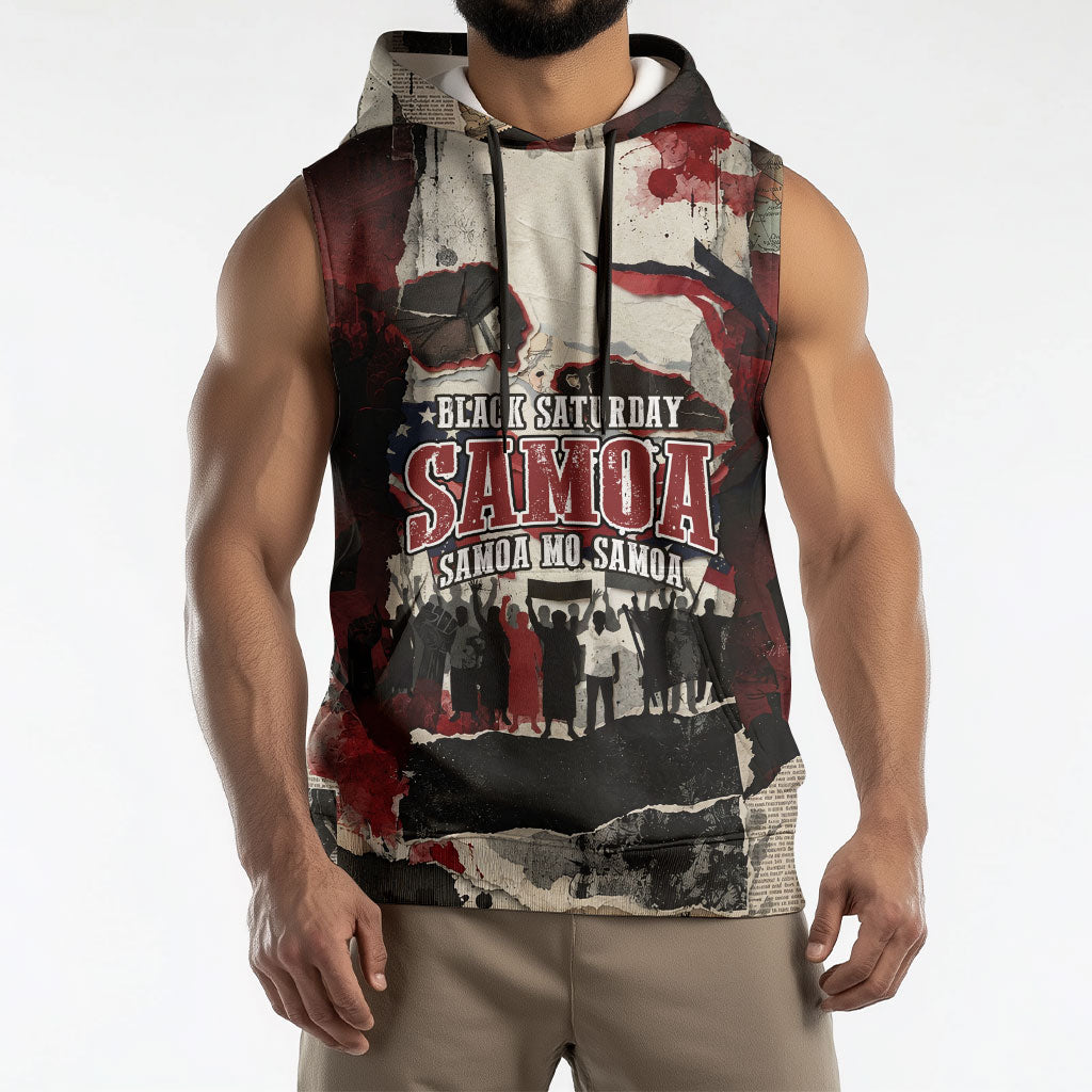 Samoa Black Saturday 1929 Sleeveless Hoodie Mau Movement Vintage Newspaper Grunge Polynesian TS04 - Polynesian Pride