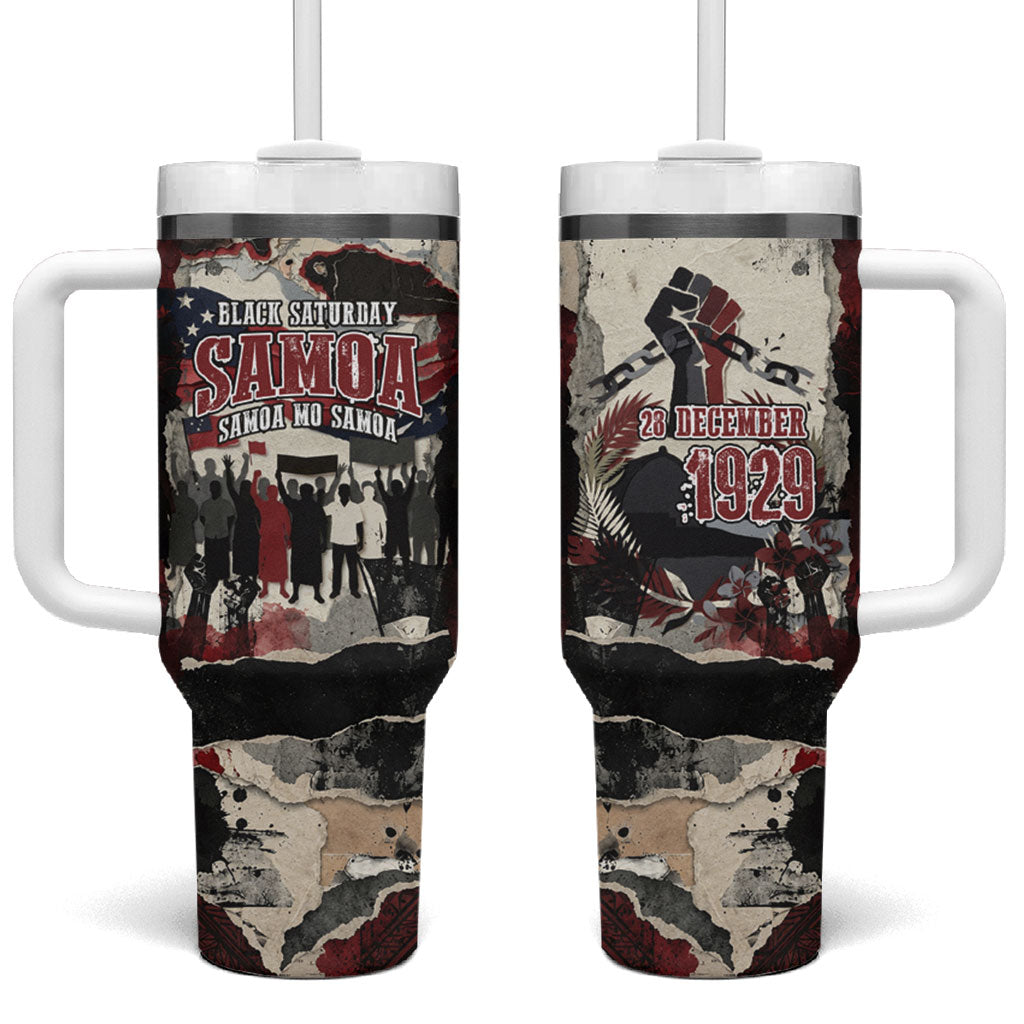 Samoa Black Saturday 1929 Tumbler With Handle Mau Movement Vintage Newspaper Grunge Polynesian TS04 One Size: 40 oz Black Red - Polynesian Pride