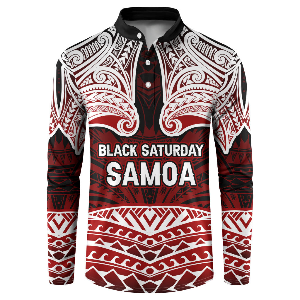 Samoa Black Saturday Mau Movement Button Sweatshirt Polynesian Tribal Pattern Coat Of Arms Graphic Art TS04 Red White - Polynesian Pride