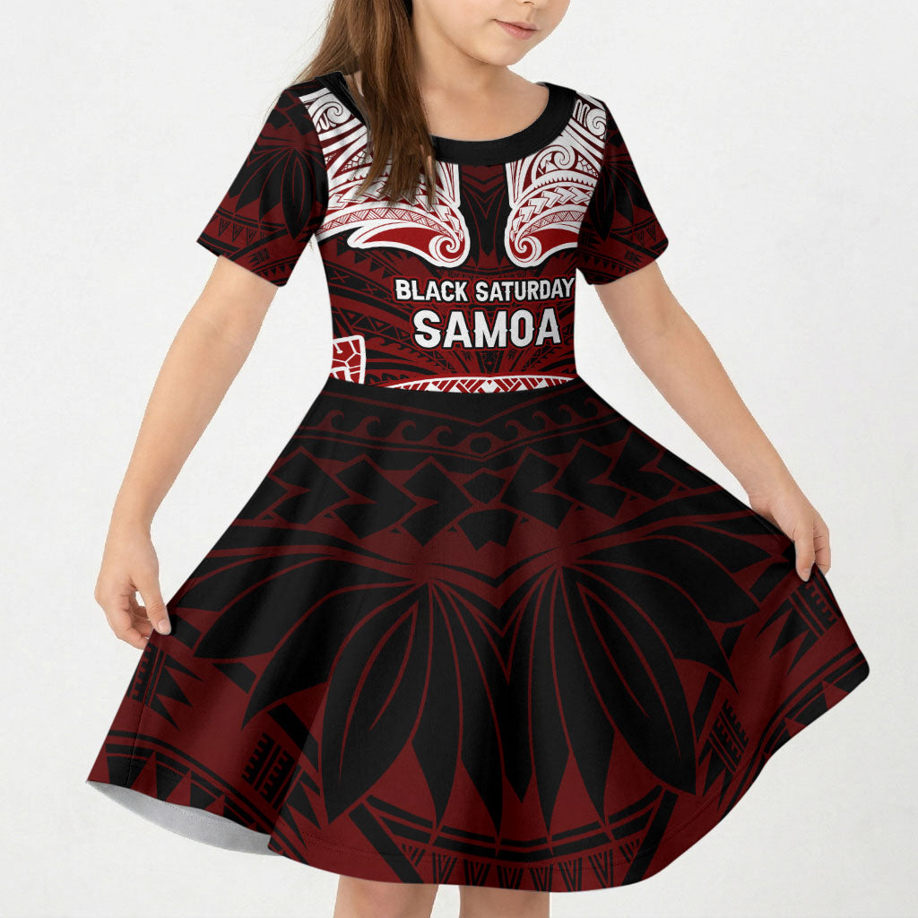 Samoa Black Saturday Mau Movement Kid Short Sleeve Dress Polynesian Tribal Pattern Coat Of Arms Graphic Art TS04 KID Red White - Polynesian Pride