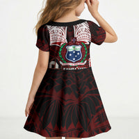 Samoa Black Saturday Mau Movement Kid Short Sleeve Dress Polynesian Tribal Pattern Coat Of Arms Graphic Art TS04 - Polynesian Pride