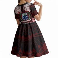 Samoa Black Saturday Mau Movement Kid Short Sleeve Dress Polynesian Tribal Pattern Coat Of Arms Graphic Art TS04 - Polynesian Pride