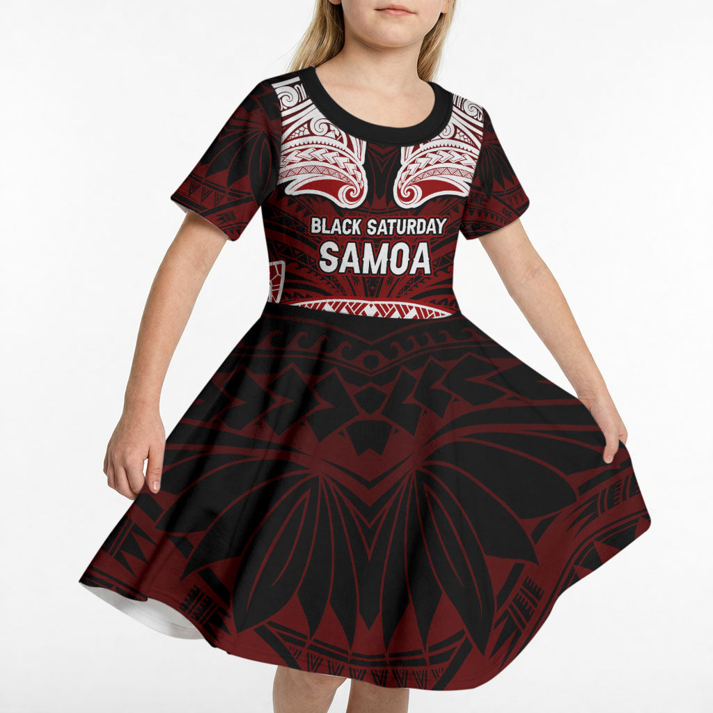Samoa Black Saturday Mau Movement Kid Short Sleeve Dress Polynesian Tribal Pattern Coat Of Arms Graphic Art TS04 - Polynesian Pride