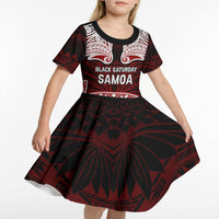 Samoa Black Saturday Mau Movement Kid Short Sleeve Dress Polynesian Tribal Pattern Coat Of Arms Graphic Art TS04 - Polynesian Pride