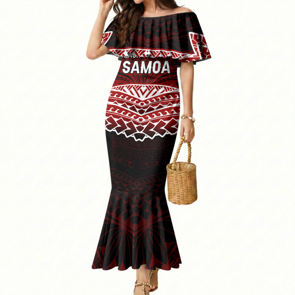 Samoa Black Saturday Mau Movement Mermaid Dress Polynesian Tribal Pattern Coat Of Arms Graphic Art TS04 Women Red White - Polynesian Pride