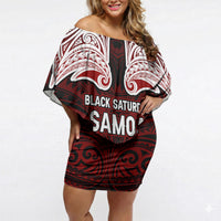 Samoa Black Saturday Mau Movement Off Shoulder Short Dress Polynesian Tribal Pattern Coat Of Arms Graphic Art TS04 Women Red White - Polynesian Pride