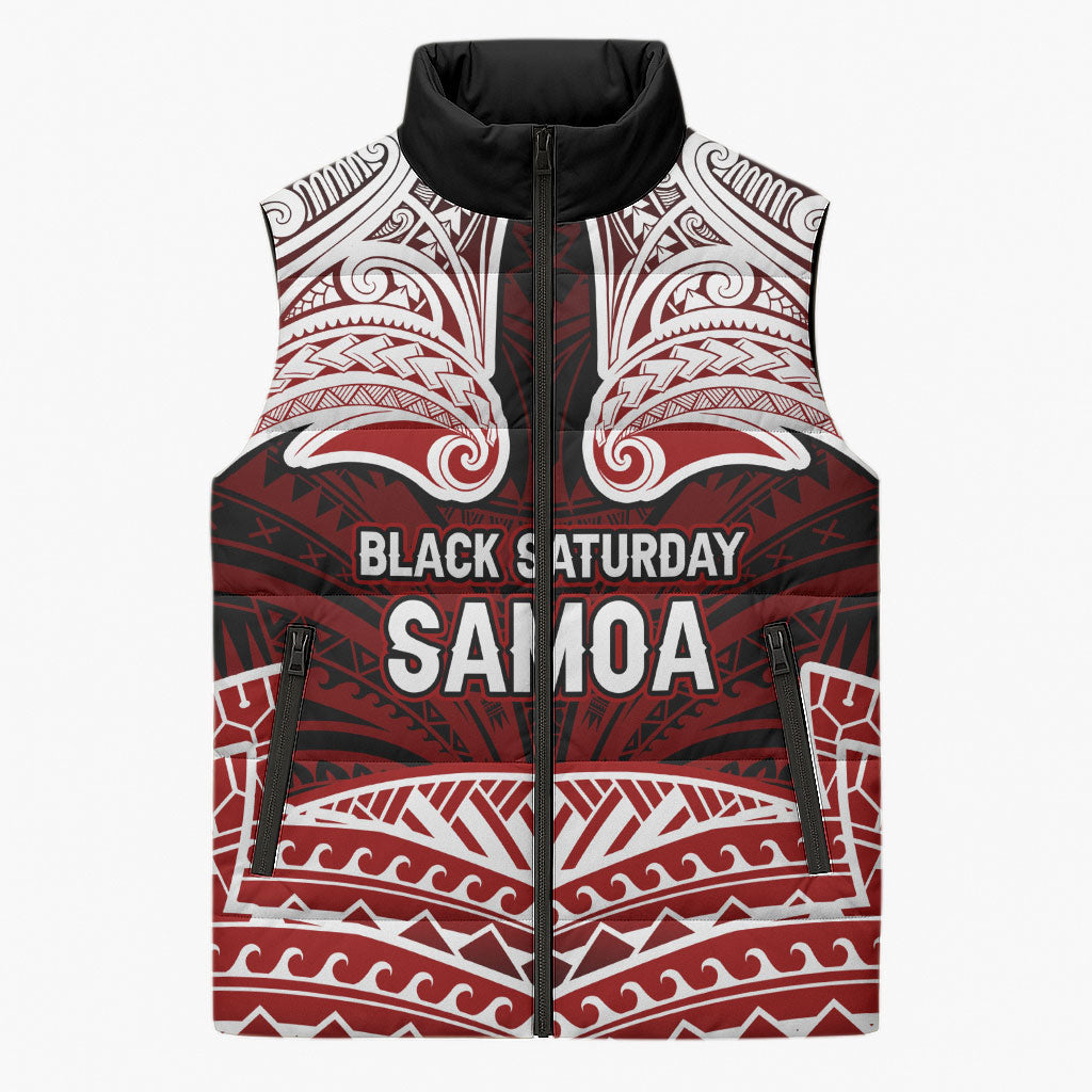 Samoa Black Saturday Mau Movement Sleeveless Puffer Jacket Polynesian Tribal Pattern Coat Of Arms Graphic Art TS04 Unisex Red White - Polynesian Pride