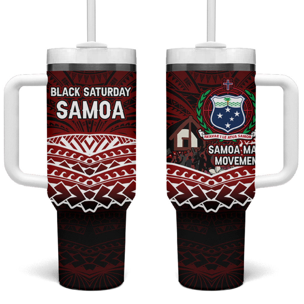 Samoa Black Saturday Mau Movement Tumbler With Handle Polynesian Tribal Pattern Coat Of Arms Graphic Art TS04 One Size: 40 oz Red White - Polynesian Pride
