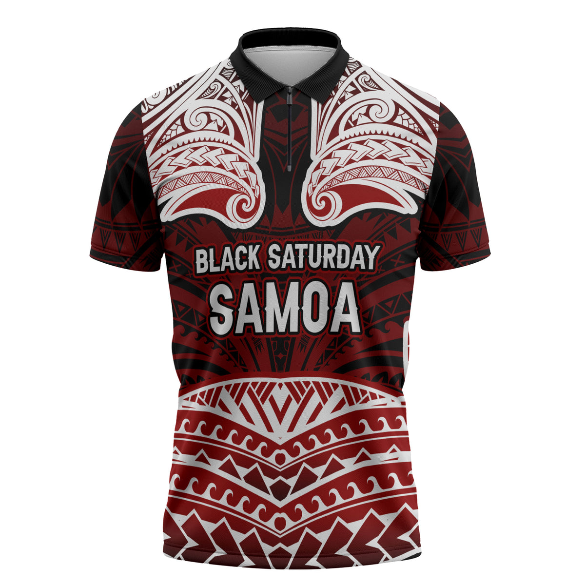 Samoa Black Saturday Mau Movement Zipper Polo Shirt Polynesian Tribal Pattern Coat Of Arms Graphic Art TS04 Red White - Polynesian Pride