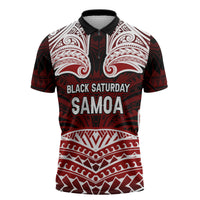 Samoa Black Saturday Mau Movement Zipper Polo Shirt Polynesian Tribal Pattern Coat Of Arms Graphic Art TS04 Red White - Polynesian Pride