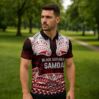 Samoa Black Saturday Mau Movement Zipper Polo Shirt Polynesian Tribal Pattern Coat Of Arms Graphic Art TS04 - Polynesian Pride