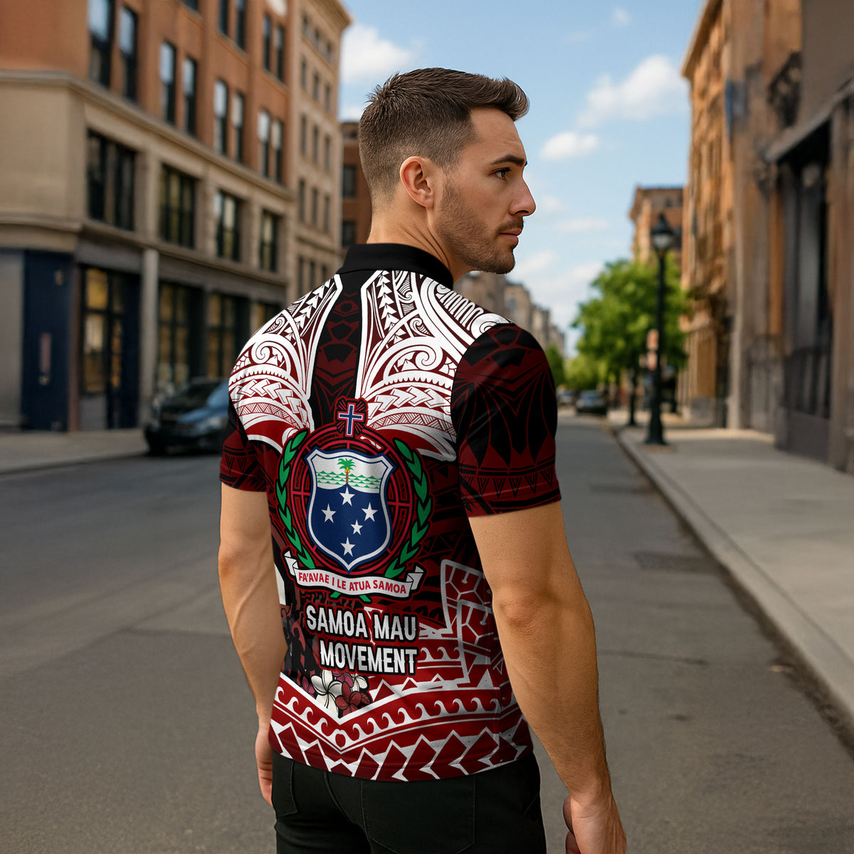 Samoa Black Saturday Mau Movement Zipper Polo Shirt Polynesian Tribal Pattern Coat Of Arms Graphic Art TS04 - Polynesian Pride