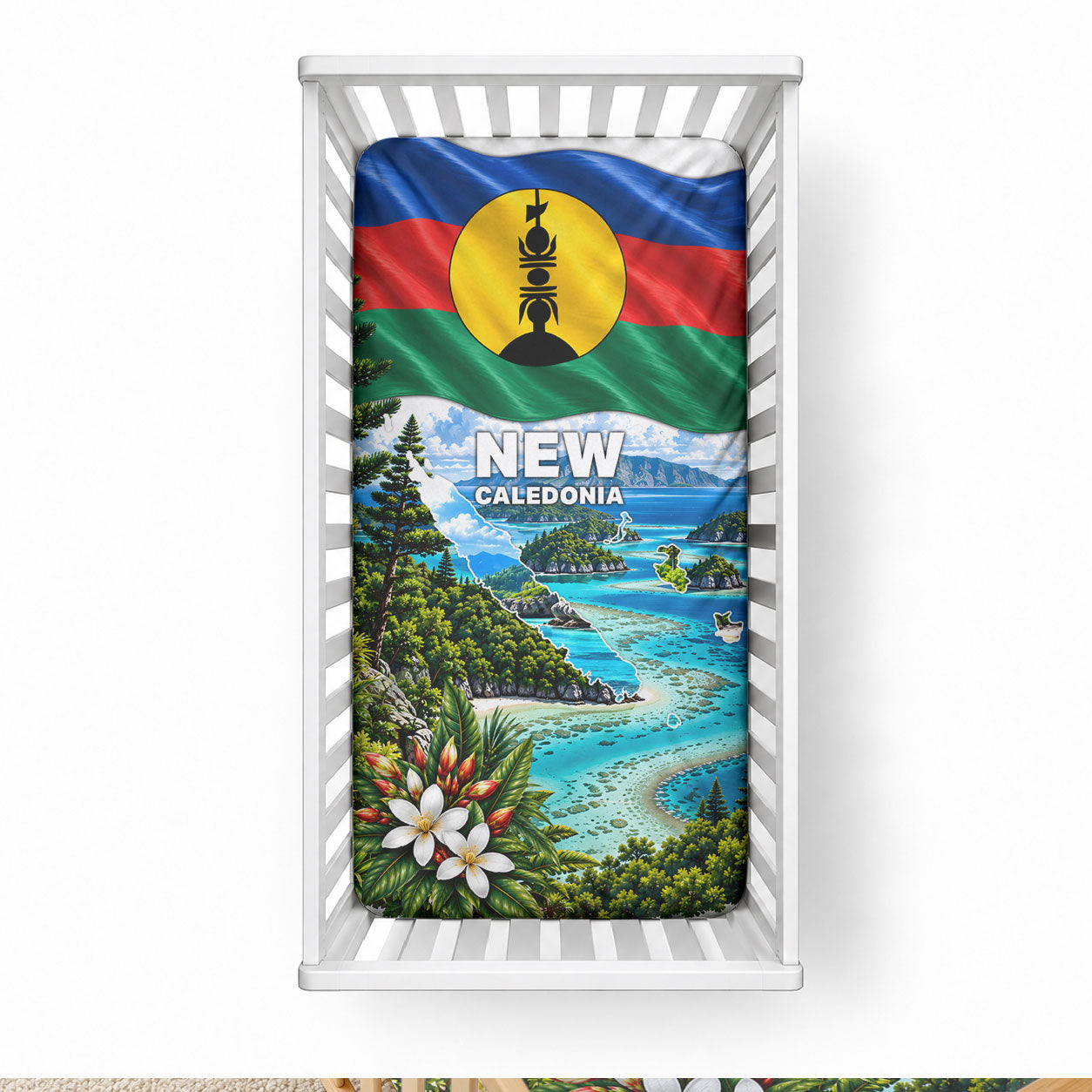 New Caledonia Kanak Flag Landscape Baby Bed Cover Tropical Island Nature Floral TS04 28 × 52 in White Green - Polynesian Pride