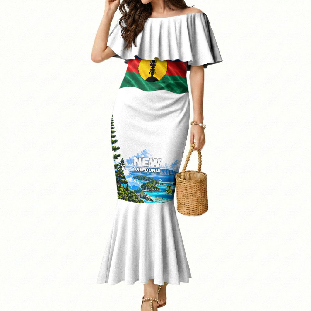 New Caledonia Kanak Flag Landscape Mermaid Dress Tropical Island Nature Floral TS04 Women White Green - Polynesian Pride