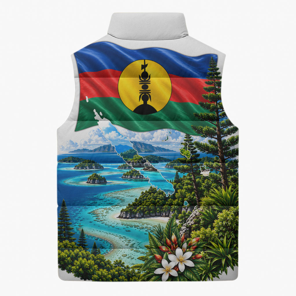 New Caledonia Kanak Flag Landscape Sleeveless Puffer Jacket Tropical Island Nature Floral TS04 - Polynesian Pride