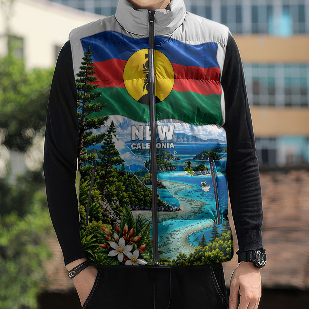New Caledonia Kanak Flag Landscape Sleeveless Puffer Jacket Tropical Island Nature Floral TS04 - Polynesian Pride