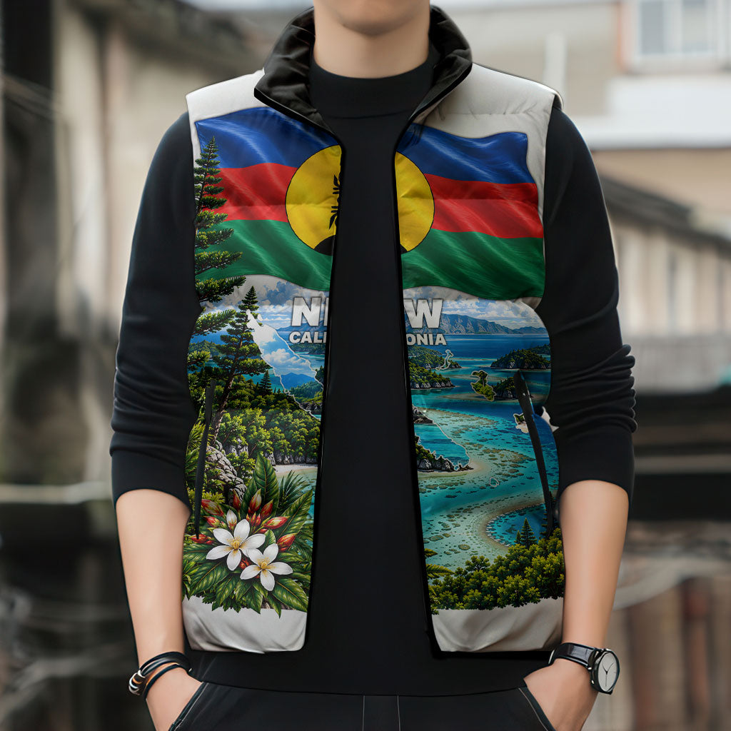 New Caledonia Kanak Flag Landscape Sleeveless Puffer Jacket Tropical Island Nature Floral TS04 - Polynesian Pride