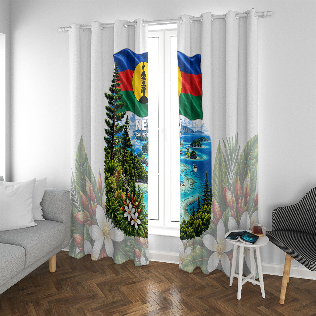 New Caledonia Kanak Flag Landscape Window Curtain Tropical Island Nature Floral TS04 With Grommets White Green - Polynesian Pride