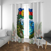 New Caledonia Kanak Flag Landscape Window Curtain Tropical Island Nature Floral TS04 With Grommets White Green - Polynesian Pride