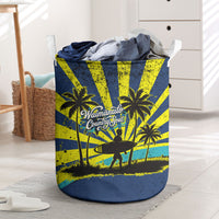 Waimanalo Oahu Hawaii Surfing Laundry Basket Tropical Beach Retro Sunburst Surfboard TS04 Yellow Blue - Polynesian Pride