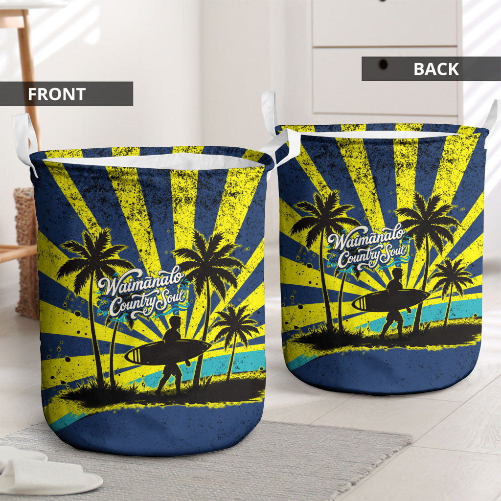 Waimanalo Oahu Hawaii Surfing Laundry Basket Tropical Beach Retro Sunburst Surfboard TS04 - Polynesian Pride