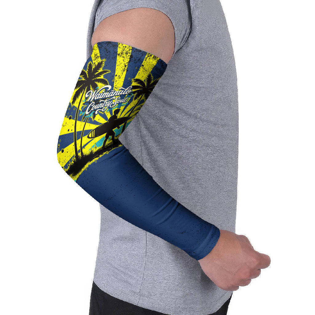 Waimanalo Oahu Hawaii Surfing Arm Sleeves Tropical Beach Retro Sunburst Surfboard TS04 - Polynesian Pride
