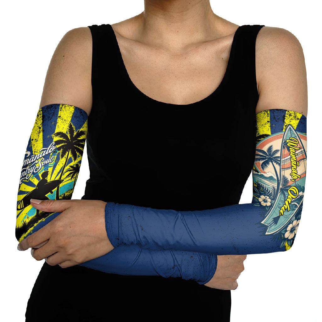 Waimanalo Oahu Hawaii Surfing Arm Sleeves Tropical Beach Retro Sunburst Surfboard TS04 - Polynesian Pride