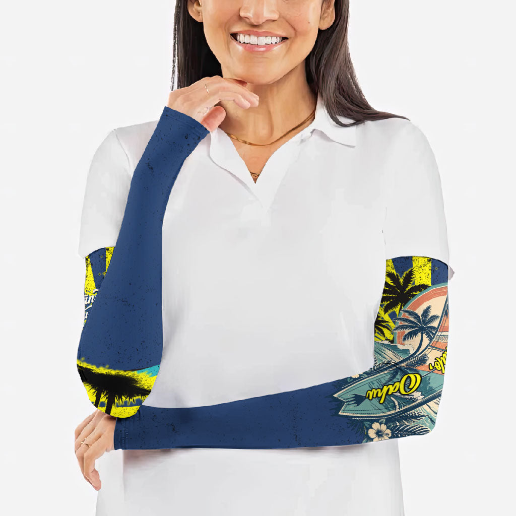 Waimanalo Oahu Hawaii Surfing Arm Sleeves Tropical Beach Retro Sunburst Surfboard TS04 - Polynesian Pride