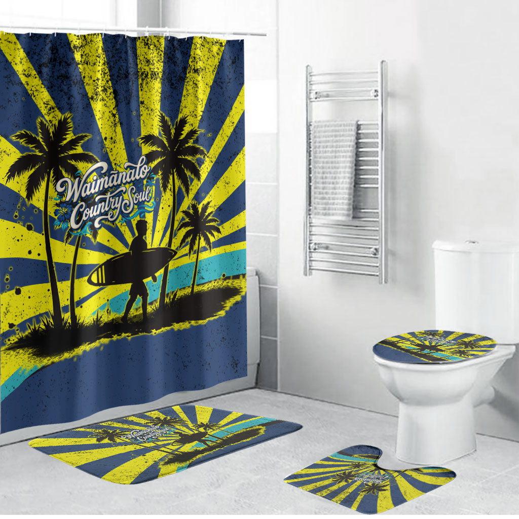 Waimanalo Oahu Hawaii Surfing Bathroom Set Tropical Beach Retro Sunburst Surfboard TS04 Bathroom Set (4 pcs) Yellow Blue - Polynesian Pride