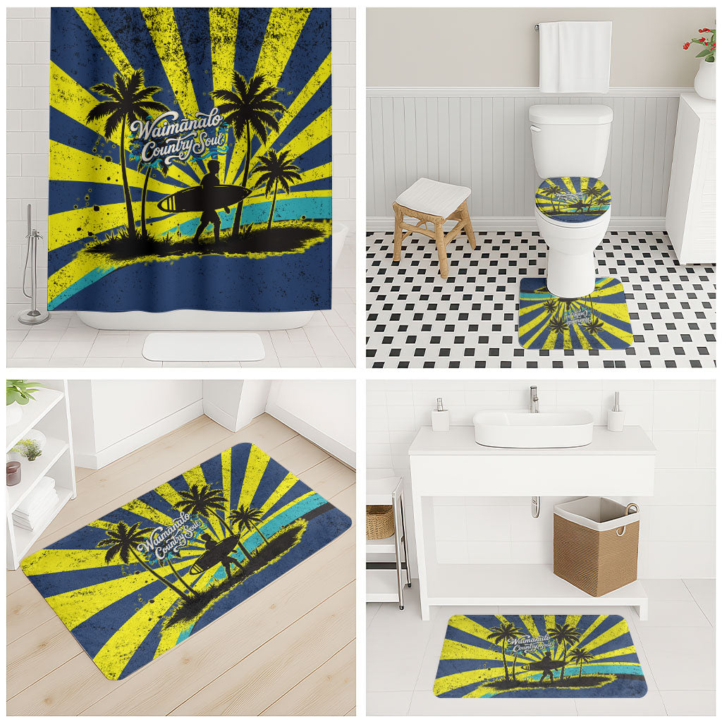 Waimanalo Oahu Hawaii Surfing Bathroom Set Tropical Beach Retro Sunburst Surfboard TS04 - Polynesian Pride