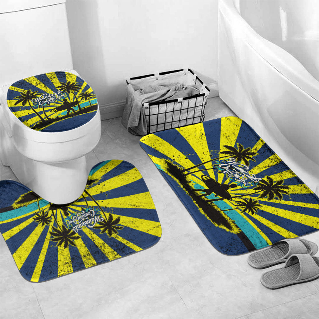 Waimanalo Oahu Hawaii Surfing Bathroom Set Tropical Beach Retro Sunburst Surfboard TS04 Mat Set Only (3 pcs) One Size Yellow Blue - Polynesian Pride