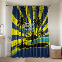 Waimanalo Oahu Hawaii Surfing Bathroom Set Tropical Beach Retro Sunburst Surfboard TS04 Shower Curtain Only Yellow Blue - Polynesian Pride