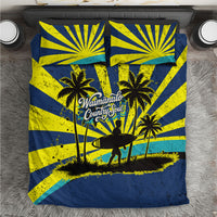Waimanalo Oahu Hawaii Surfing Bedding Set Tropical Beach Retro Sunburst Surfboard TS04 Yellow Blue - Polynesian Pride